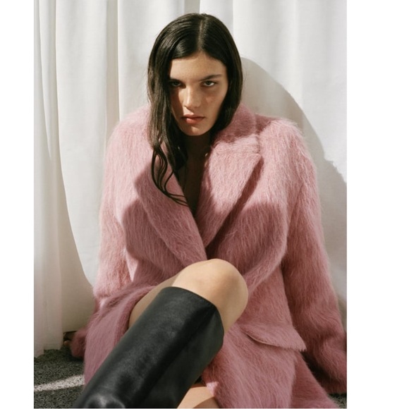 ZARA LIMITED EDITION BLOGGER FAVE Fuzzy Pink Wool Coat Alpaca Wool Trench Coat - Picture 7 of 16
